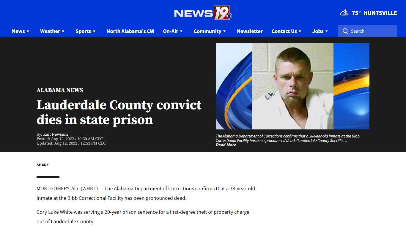 Lauderdale County convict dies in state prison - whnt.com