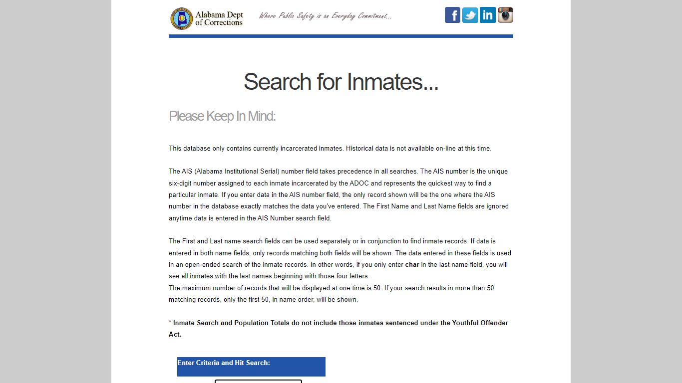 Alabama Department of Corrections Inmate Search